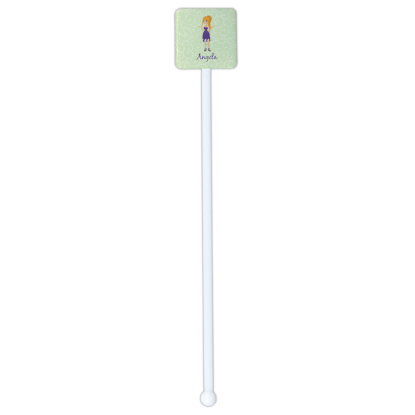 Custom Character (Woman) White Plastic Stir Stick - Double Sided - Square - Single Stick