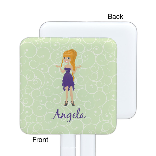 Custom Character (Woman) White Plastic Stir Stick - Single Sided - Square - Approval