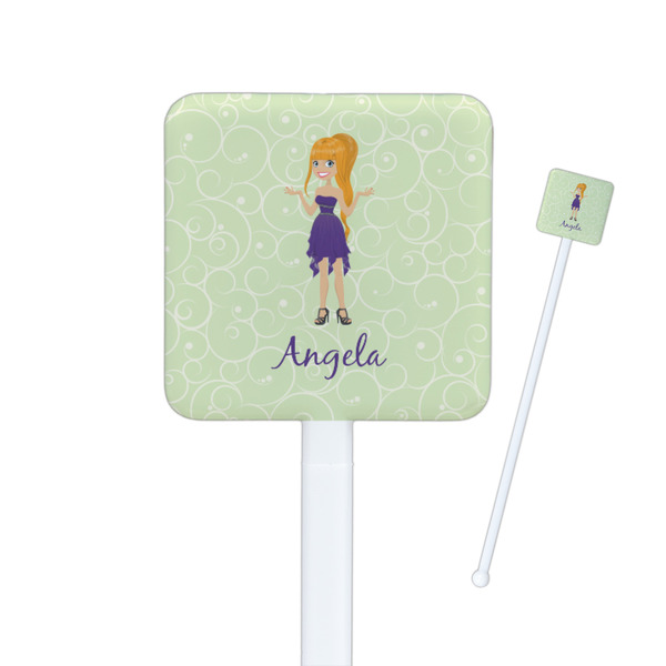 Custom Custom Character (Woman) Square Plastic Stir Sticks (Personalized)
