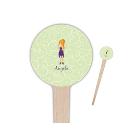 Custom Character (Woman) 4" Round Wooden Food Picks - Double Sided (Personalized)