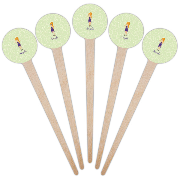 Custom Character (Woman) Wooden 4" Food Pick - Round - Fan View