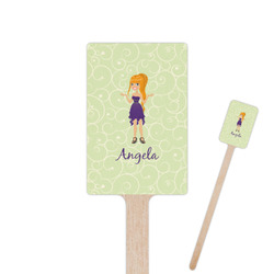 Custom Character (Woman) 6.25" Rectangle Wooden Stir Sticks - Single Sided (Personalized)