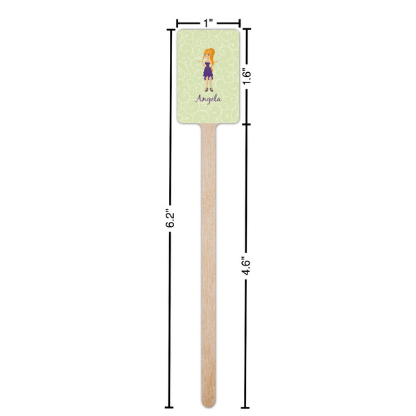 Custom Character (Woman) Wooden 6.25" Stir Stick - Rectangular - Dimensions