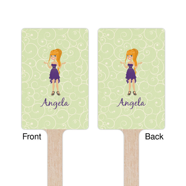 Custom Character (Woman) Wooden 6.25" Stir Stick - Rectangular - Double Sided - Front & Back