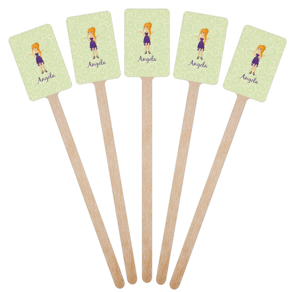 Custom Character (Woman) Wooden 6.25" Stir Stick - Rectangular - Fan View