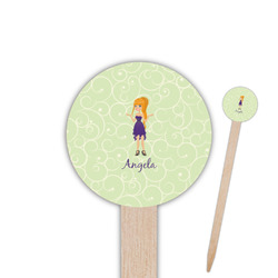 Custom Character (Woman) 6" Round Wooden Food Picks - Single Sided (Personalized)