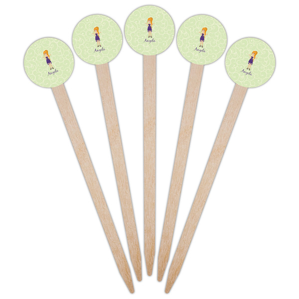 Custom Character (Woman) Wooden 6" Food Pick - Round - Fan View