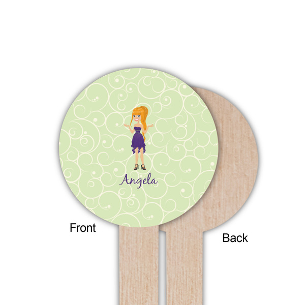 Custom Character (Woman) Wooden 6" Food Pick - Round - Single Sided - Front & Back