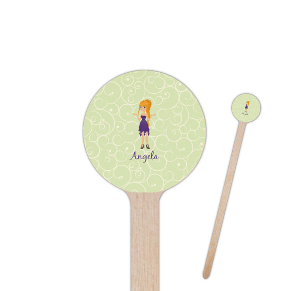 Custom Custom Character (Woman) 6" Round Wooden Stir Sticks - Double Sided (Personalized)