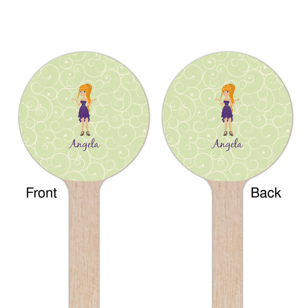 Custom Character (Woman) Wooden 6" Stir Stick - Round - Double Sided - Front & Back