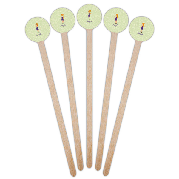 Custom Character (Woman) Wooden 7.5" Stir Stick - Round - Fan View