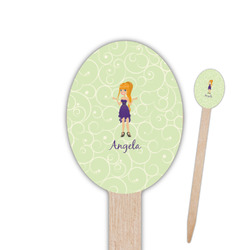 Custom Character (Woman) Oval Wooden Food Picks (Personalized)