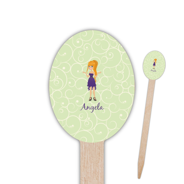Custom Custom Character (Woman) Oval Wooden Food Picks (Personalized)
