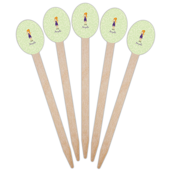 Custom Character (Woman) Wooden Food Pick - Oval - Fan View
