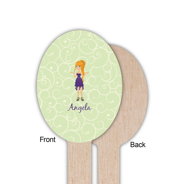 Custom Character (Woman) Wooden Food Pick - Oval - Single Sided - Front & Back