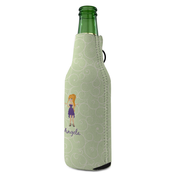 Custom Character (Woman) Zipper Bottle Cooler - ANGLE (bottle)