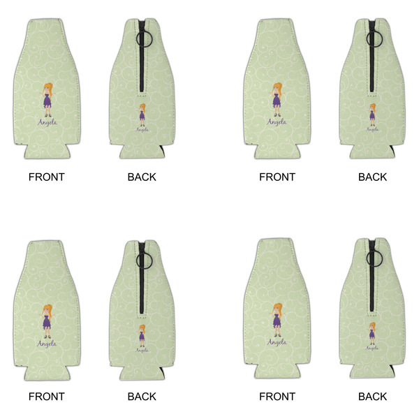 Custom Character (Woman) Zipper Bottle Cooler - Set of 4 - APPROVAL