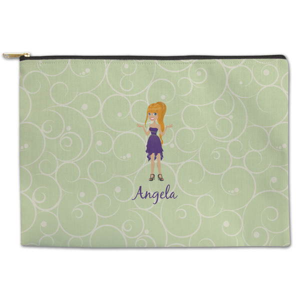 Custom Custom Character (Woman) Zipper Pouch - Large - 12.5"x8.5" (Personalized)