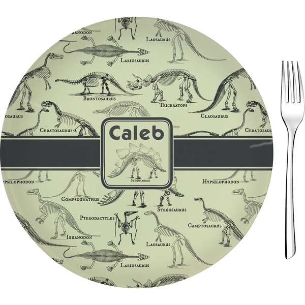 Custom Dinosaur Skeletons 8" Glass Appetizer / Dessert Plates - Single or Set (Personalized)
