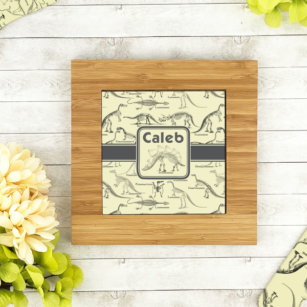 Dinosaur Skeletons Bamboo Trivet with 6" Tile - LIFESTYLE