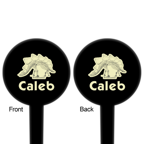 Dinosaur Skeletons Black Plastic 4" Food Pick - Round - Double Sided - Front & Back