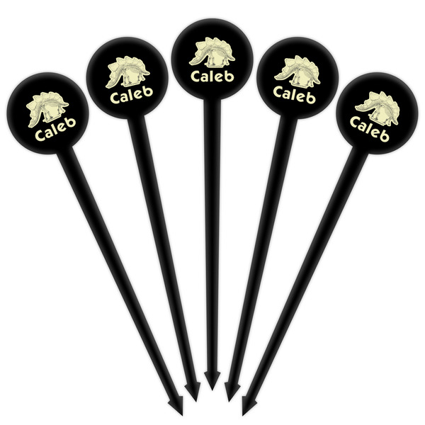 Dinosaur Skeletons Black Plastic 4" Food Pick - Round - Fan View