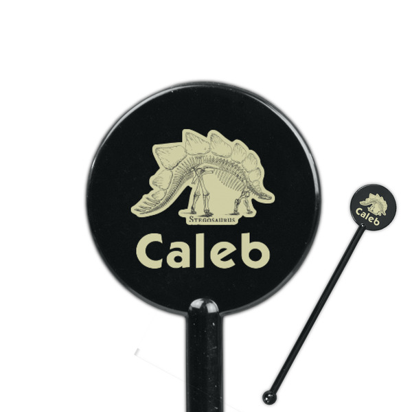 Custom Dinosaur Skeletons 5.5" Round Plastic Stir Sticks - Black - Single Sided (Personalized)