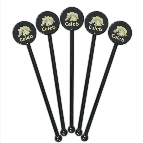Dinosaur Skeletons Black Plastic 5.5" Stir Stick - Round - Fan View