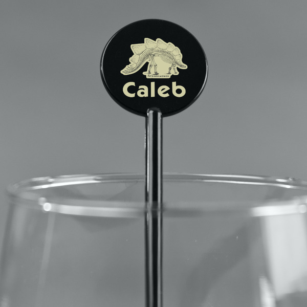 Dinosaur Skeletons Black Plastic 5.5" Stir Stick - Round - Main