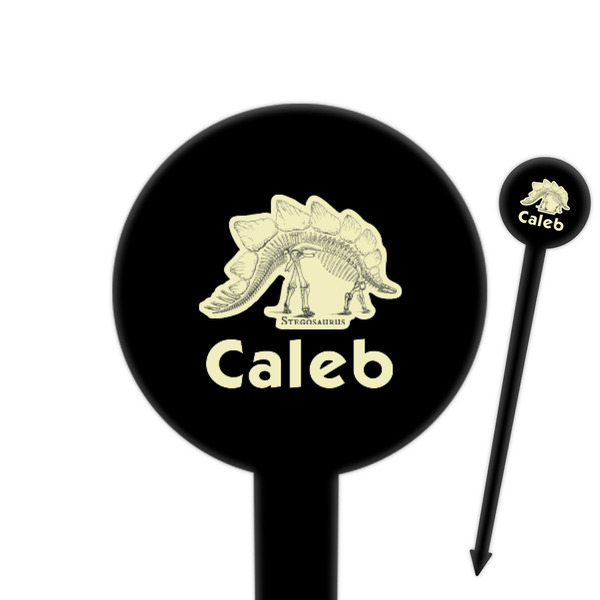 Custom Dinosaur Skeletons 6" Round Plastic Food Picks - Black - Single Sided (Personalized)