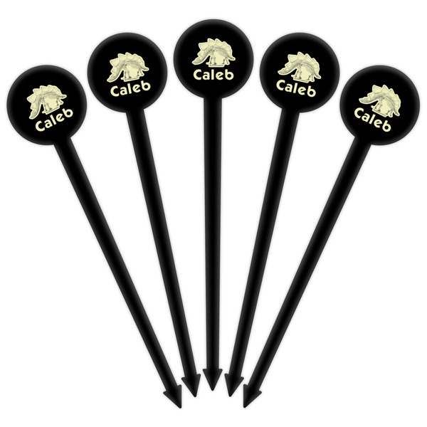 Dinosaur Skeletons Black Plastic 6" Food Pick - Round - Fan View
