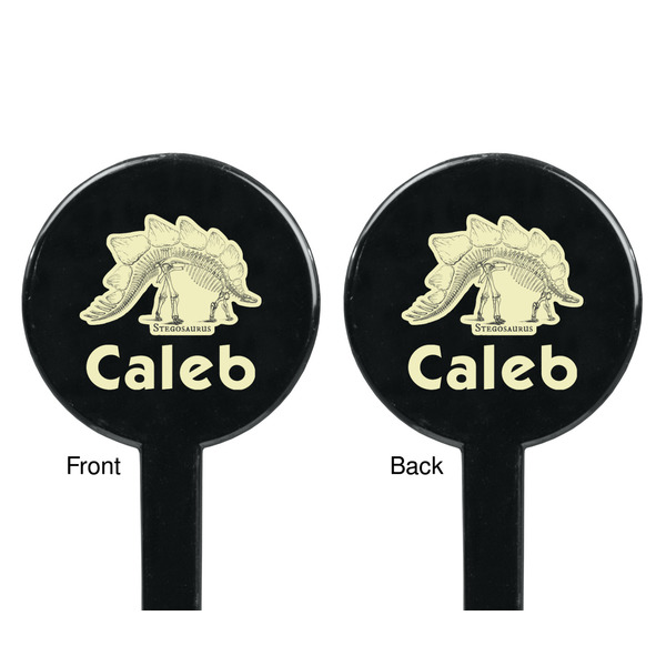 Dinosaur Skeletons Black Plastic 7" Stir Stick - Double Sided - Round - Front & Back