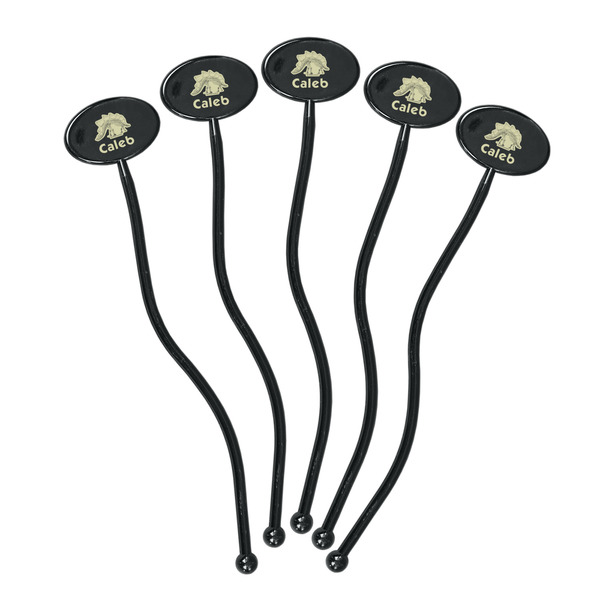 Dinosaur Skeletons Black Plastic 7" Stir Stick - Oval - Fan