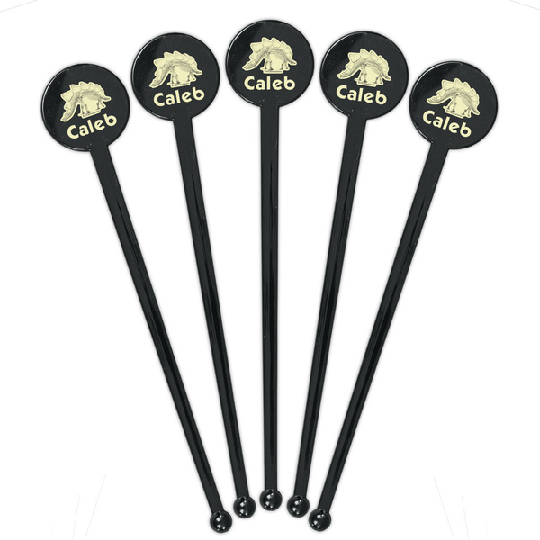 Dinosaur Skeletons Black Plastic 7" Stir Stick - Round - Fan View