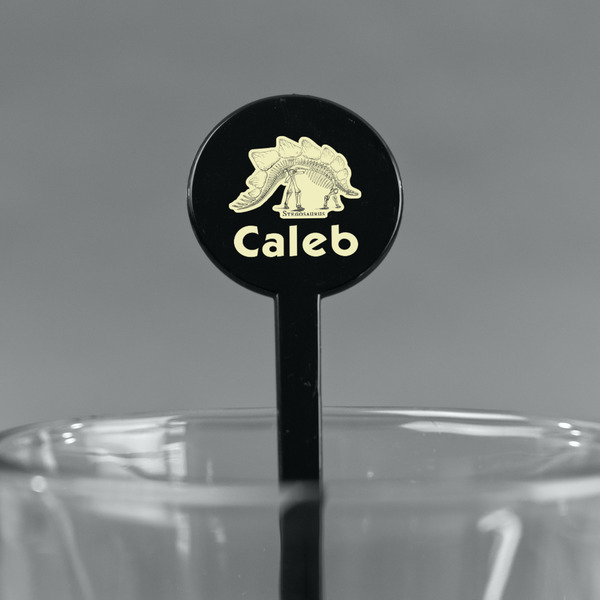 Dinosaur Skeletons Black Plastic 7" Stir Stick - Round - Main