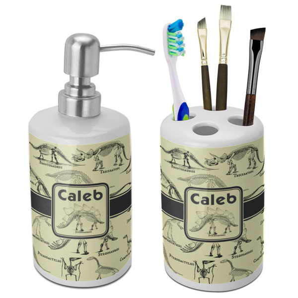 Custom Dinosaur Skeletons Ceramic Bathroom Accessories Set (Personalized)