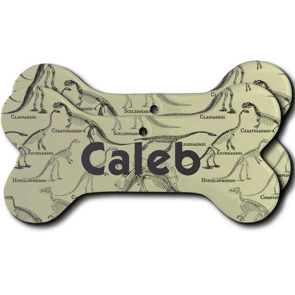 Custom Dinosaur Skeletons Ceramic Dog Ornament - Front & Back w/ Name or Text