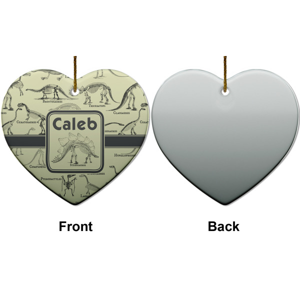Dinosaur Skeletons Ceramic Flat Ornament - Heart Front & Back (APPROVAL)