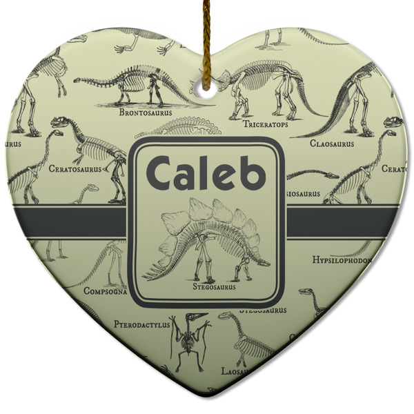 Dinosaur Skeletons Ceramic Flat Ornament - Heart (Front)
