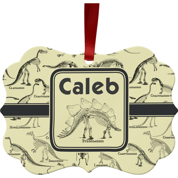 Custom Dinosaur Skeletons Metal Frame Ornament - Double Sided w/ Name or Text