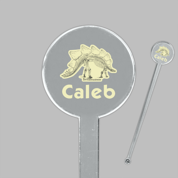 Dinosaur Skeletons Clear Plastic 7" Stir Stick - Round - Closeup