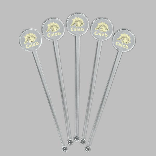 Dinosaur Skeletons Clear Plastic 7" Stir Stick - Round - Fan View