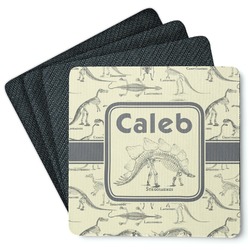 Dinosaur Skeletons Square Rubber Backed Coasters - Set of 4 (Personalized)