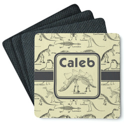 Dinosaur Skeletons Square Rubber Backed Coasters - Set of 4 (Personalized)