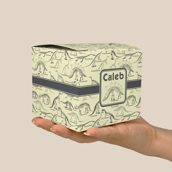 Dinosaur Skeletons Cube Favor Gift Box - On Hand - Scale View