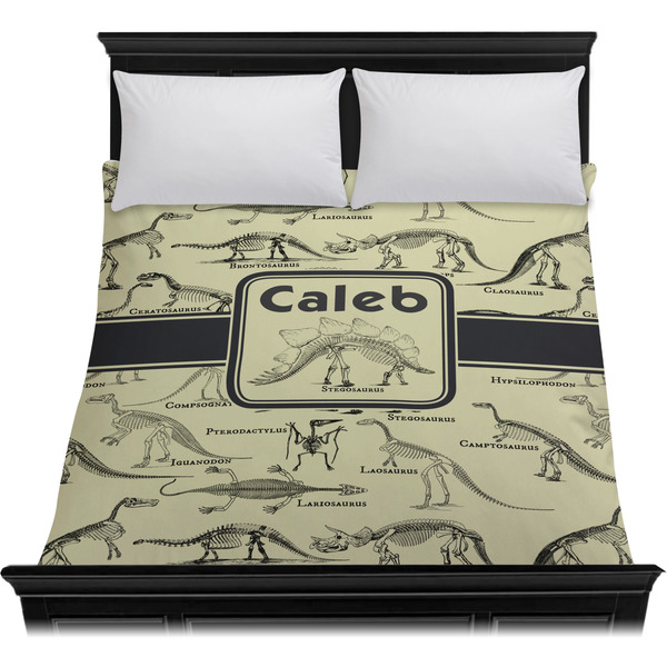Dinosaur Skeletons Duvet Cover - Queen - On Bed - No Prop
