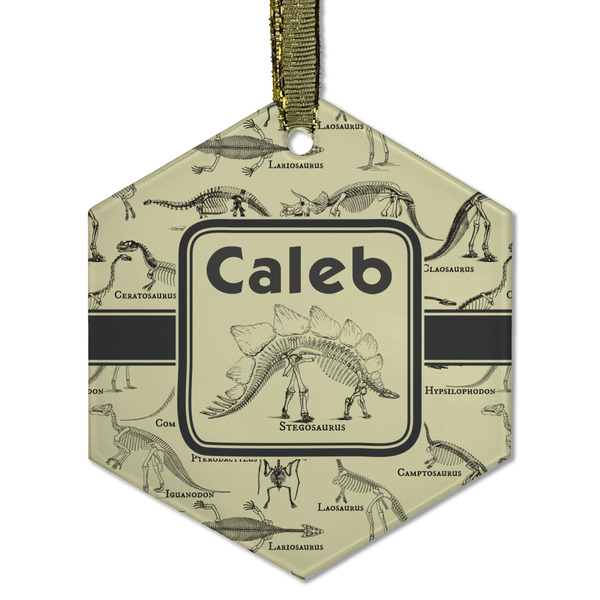 Dinosaur Skeletons Frosted Glass Ornament - Hexagon