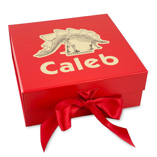 Custom Dinosaur Skeletons Gift Box with Magnetic Lid - Red (Personalized)