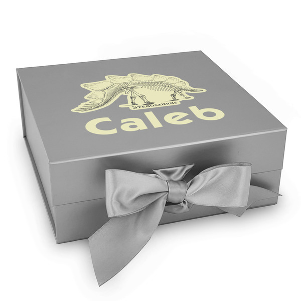 Custom Dinosaur Skeletons Gift Box with Magnetic Lid - Silver (Personalized)