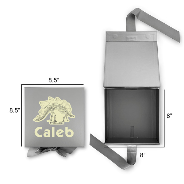 Dinosaur Skeletons Gift Boxes with Magnetic Lid - Silver - Open & Closed